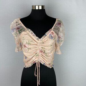 Willow Top Crop Floral Semi Sheer Ruffled Bohemian Polka Dot Pretty M